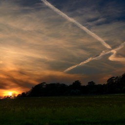 image landscape sunset contrails sky
